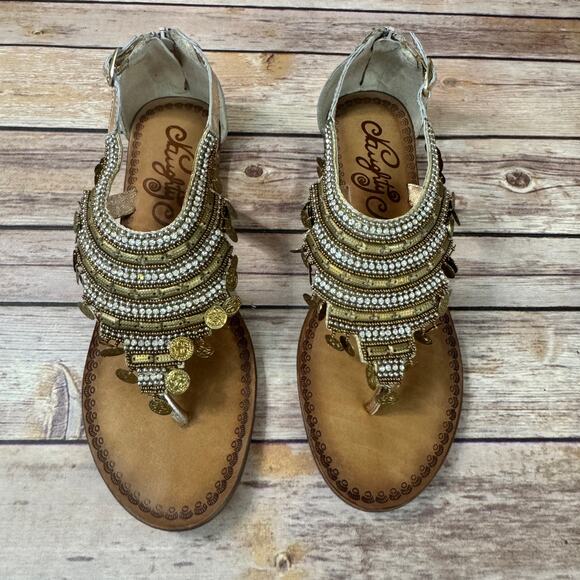 Naughty Monkey Womens Gold Coin and Rhinestone Gypsy Thong Sandals 10 - Picture 3 of 8